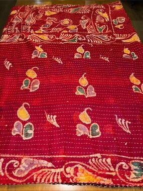 Two Sided Printed Kantha Bedspread Quilt - Unbranded